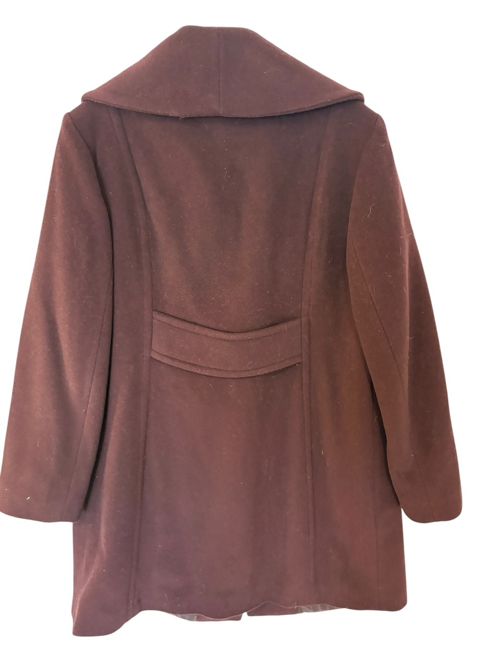 Anne Klein Chestnut Purple Shawl-Collar Wool Blend Pea Coat - Picture 3 of 7